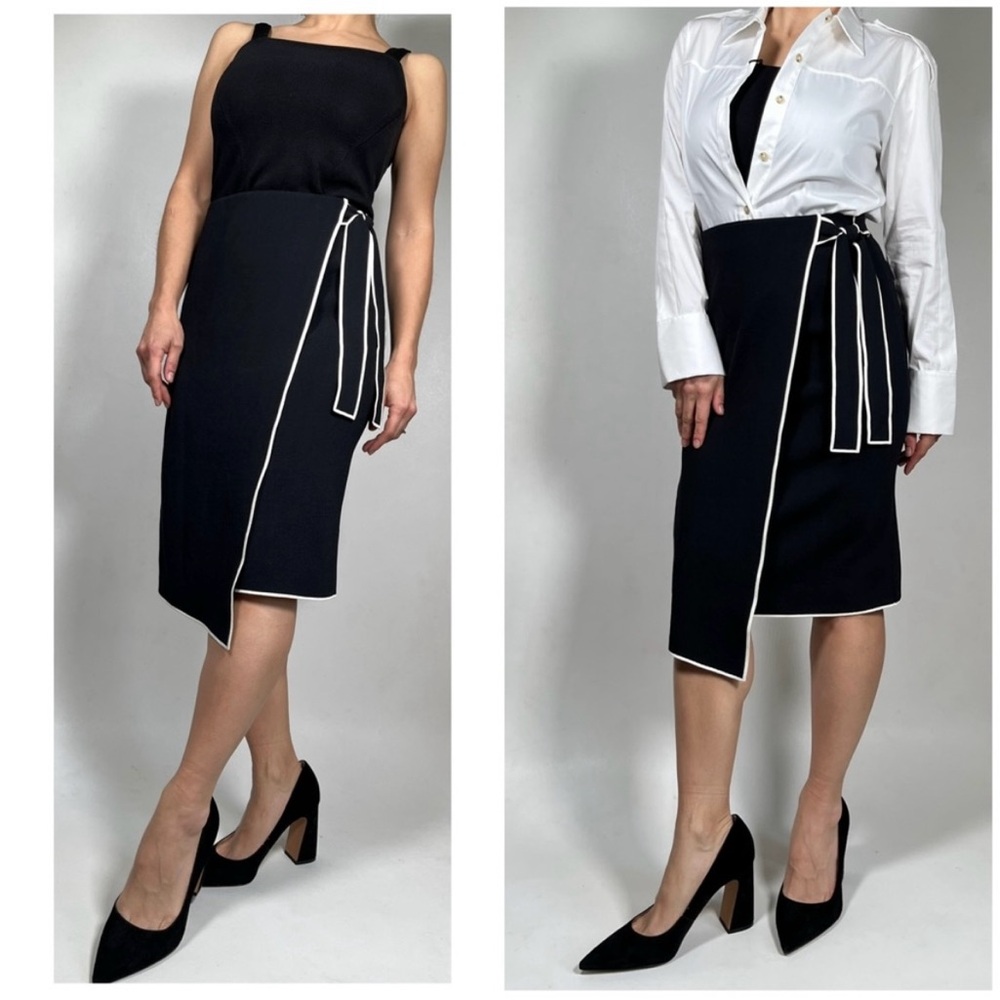 Massimo Dutti Black and White Pencil Skirt Asymmetrical Wrap, NWT, S